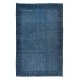 Hand-Made Ocean Blue Rug with All-Over Flower Design, Royal Blue Modern Turkish Carpet, Rugs for Dining room