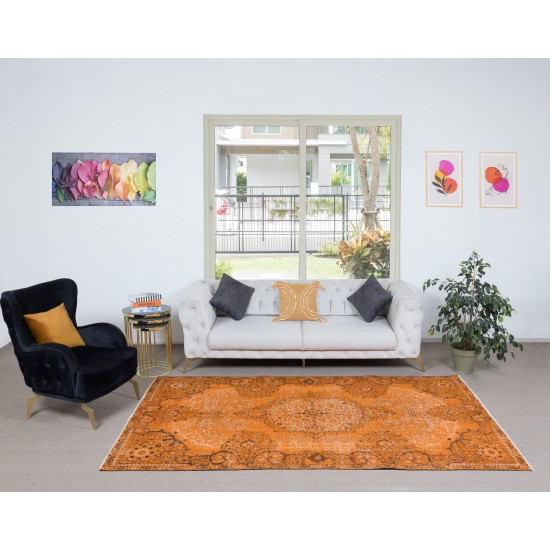 Dreamy Orange Rug, Handwoven and Handknotted in Turkey, Modern Living Room Carpet