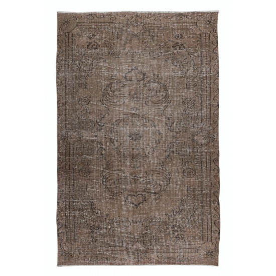 Handmade Area Rug with Medallion Design in Brown Tones, Vintage Turkish Carpet