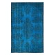 Blue Modern Area Rug from Turkey, Room Size Overdyed Carpet, Handmade Living Room Carpet in Sapphire Blue