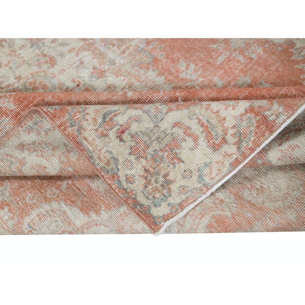Traditional Hand Knotted Turkish Area Rug in Beige & Red with Medallion Design
