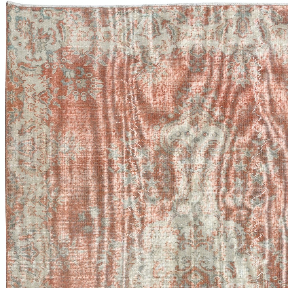 Traditional Hand Knotted Turkish Area Rug in Beige & Red with Medallion Design
