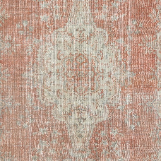 Traditional Hand Knotted Turkish Area Rug in Beige & Red with Medallion Design