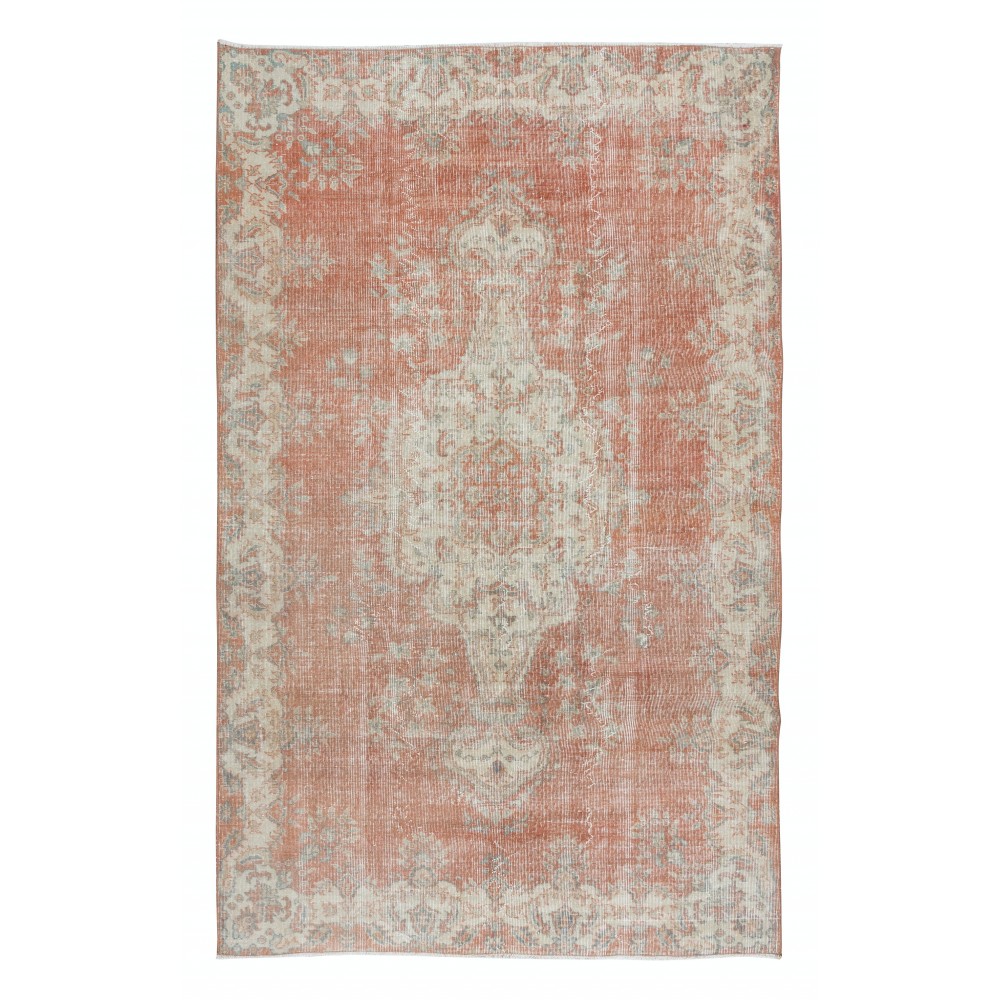 Traditional Hand Knotted Turkish Area Rug in Beige & Red with Medallion Design