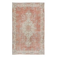 Traditional Hand Knotted Turkish Area Rug in Beige & Red with Medallion Design