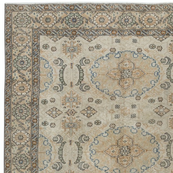 Vintage Handmade Anatolian Oushak Rug in Beige for Country Homes