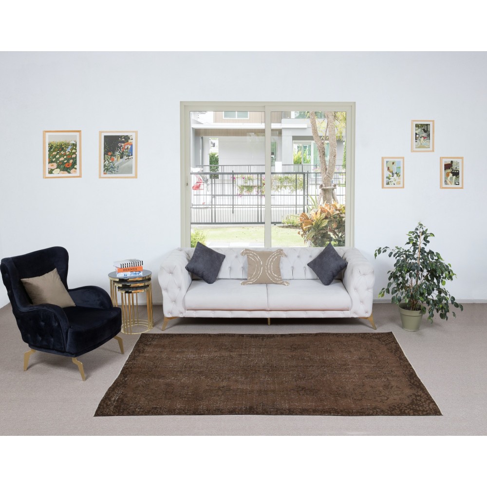Brown Re-Dyed Handmade Turkish Wool Area Rug for Modern Home & Office Decor
