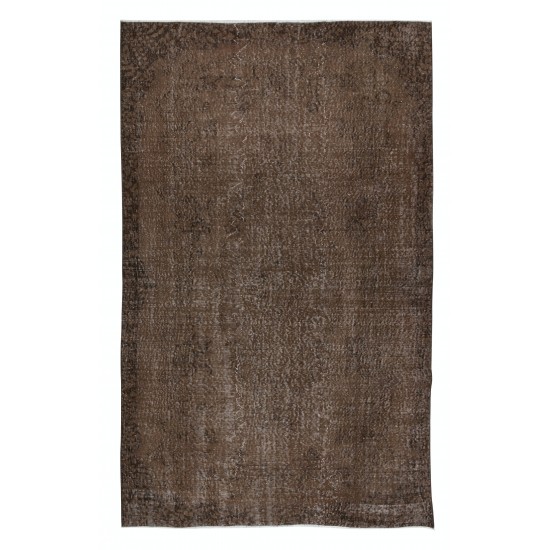 Brown Re-Dyed Handmade Turkish Wool Area Rug for Modern Home & Office Decor