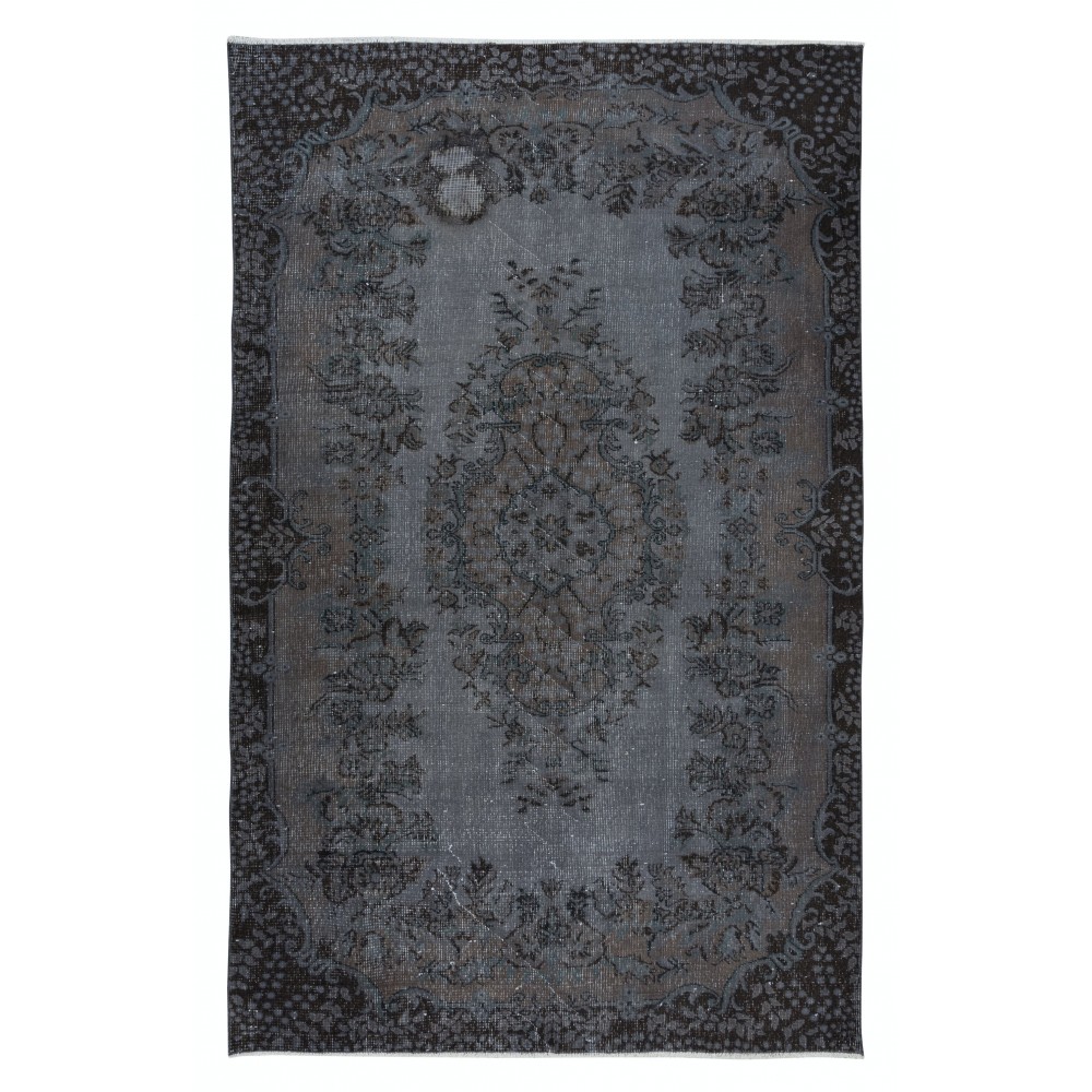 Handmade Gray Indoor Outdoor Rug with Medallion Design, Contemporary Anatolian Carpet
