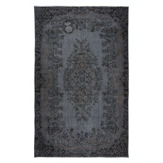 Handmade Gray Indoor Outdoor Rug with Medallion Design, Contemporary Anatolian Carpet