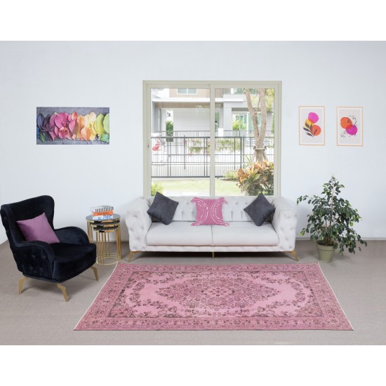 Pink Handmade Turkish Area Rug, Bohem Eclectic Room Size Carpet