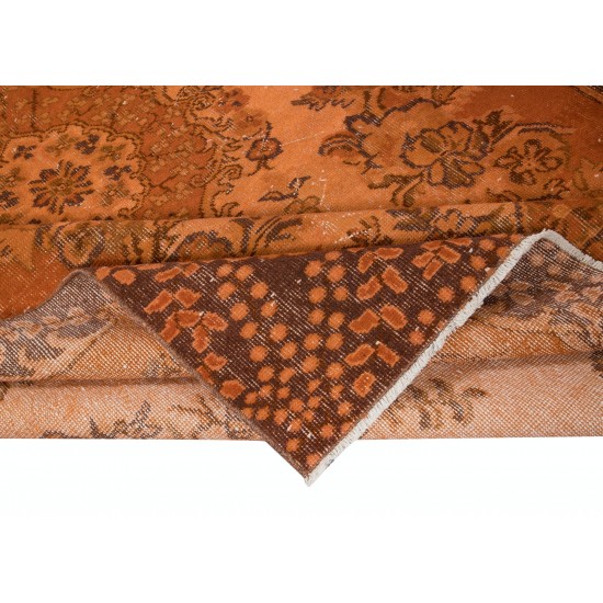 Handmade Turkish Orange Rug, Modern Medallion Design Carpet, Bohemian Home Decor
