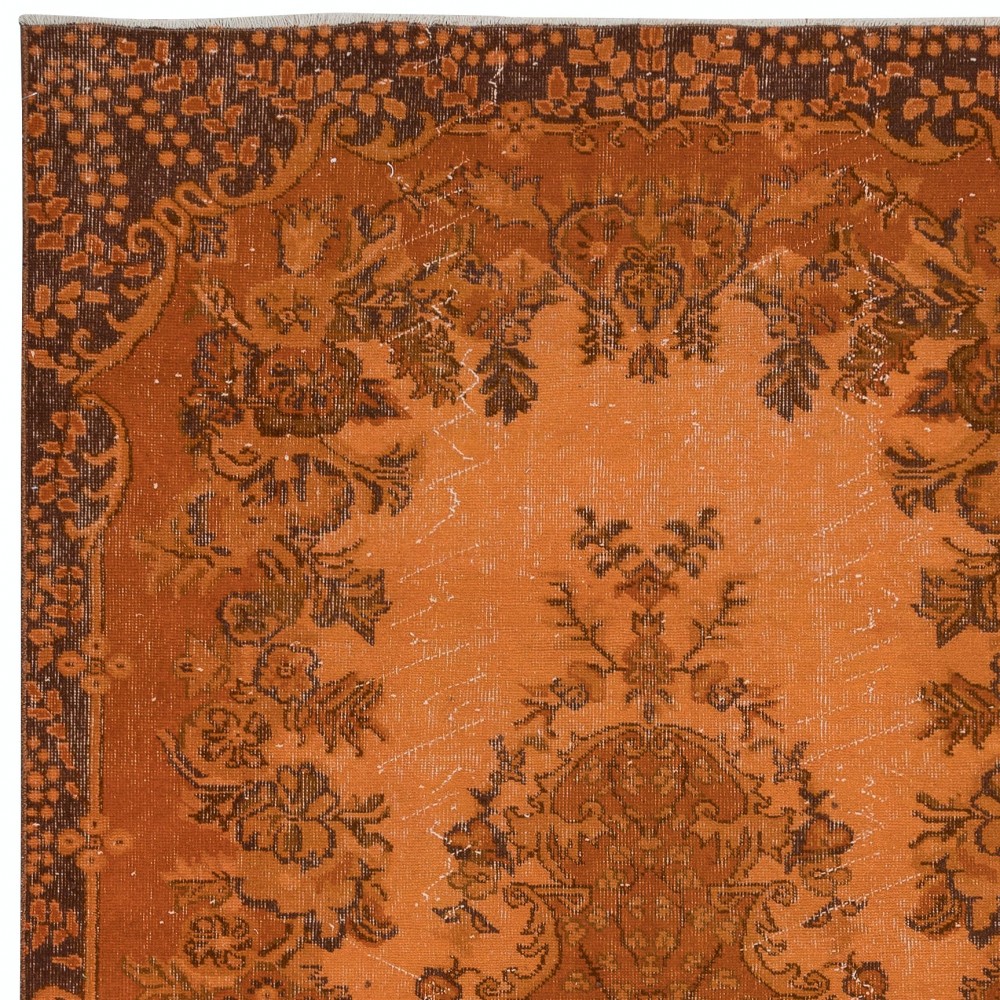 Handmade Turkish Orange Rug, Modern Medallion Design Carpet, Bohemian Home Decor