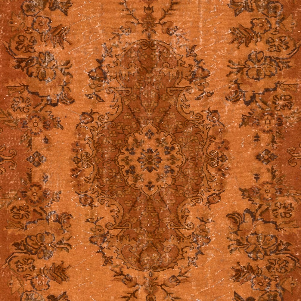 Handmade Turkish Orange Rug, Modern Medallion Design Carpet, Bohemian Home Decor