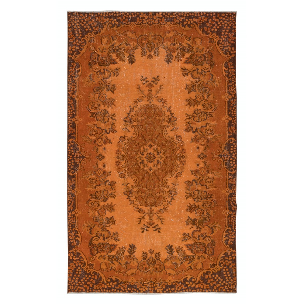 Handmade Turkish Orange Rug, Modern Medallion Design Carpet, Bohemian Home Decor