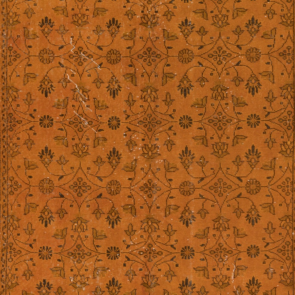 Orange Handmade Turkish Rug with All-Over Botanical Design