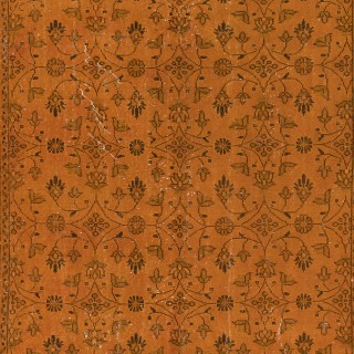 Orange Handmade Turkish Rug with All-Over Botanical Design
