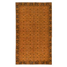 Orange Handmade Turkish Rug with All-Over Botanical Design
