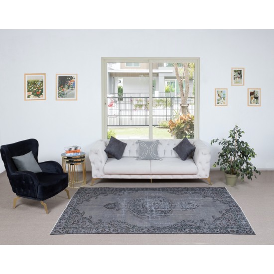 Gray Handmade Turkish Area Rug for Living Room, Entrance, Bedroom, Dining Room & Kids Room