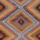 Colorful Flat-Weave Turkish Kilim, All Wool, Vintage Diamond Design Rug