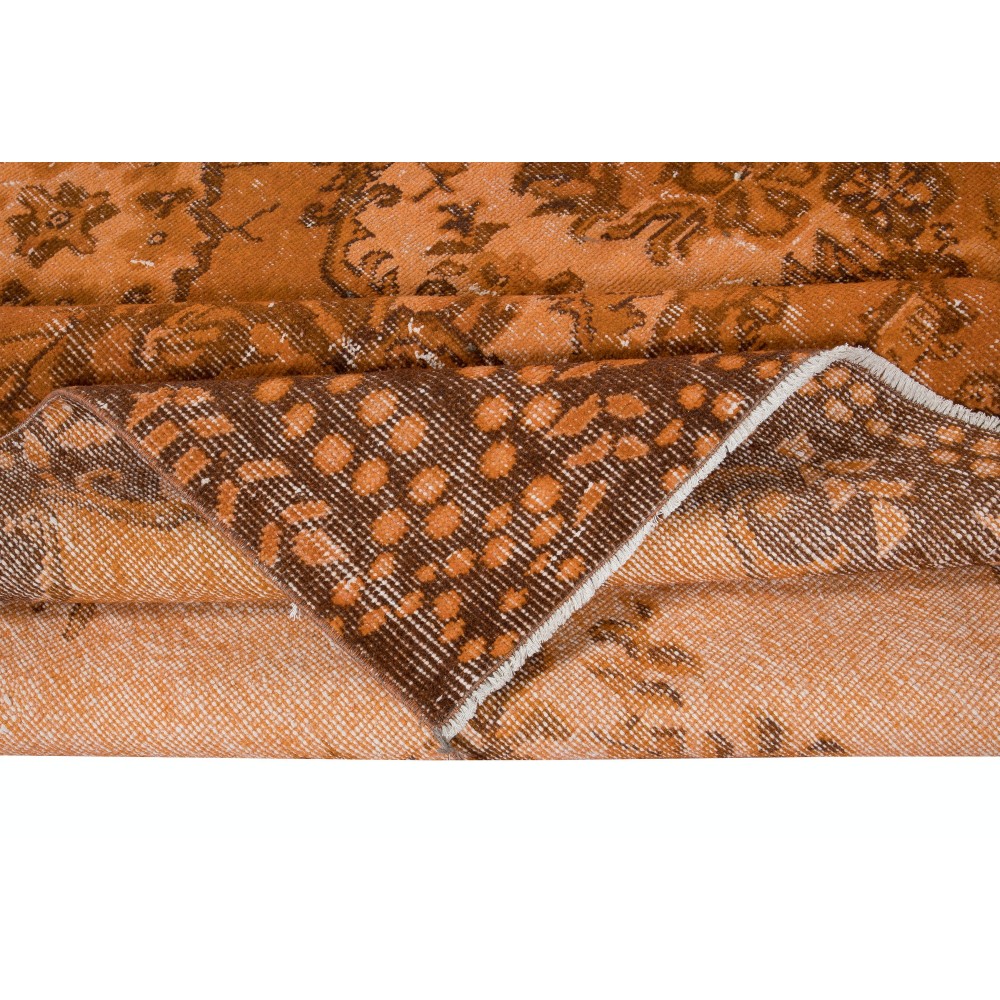 Authentic Orange Rug for Modern Interiors, Handmade Anatolian Carpet, Woolen Floor Covering