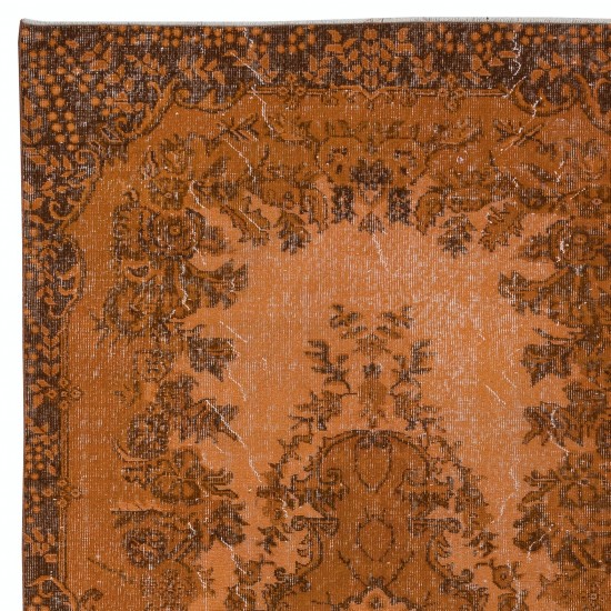 Authentic Orange Rug for Modern Interiors, Handmade Anatolian Carpet, Woolen Floor Covering