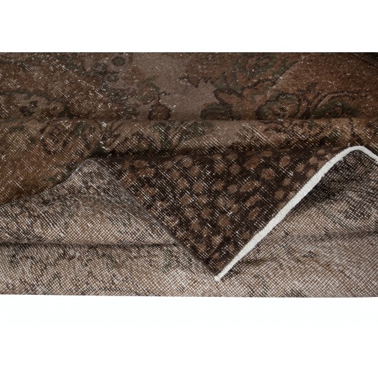 Rustic Turkish Area Rug, Brown Handmade Modern Carpet with Medallion Design