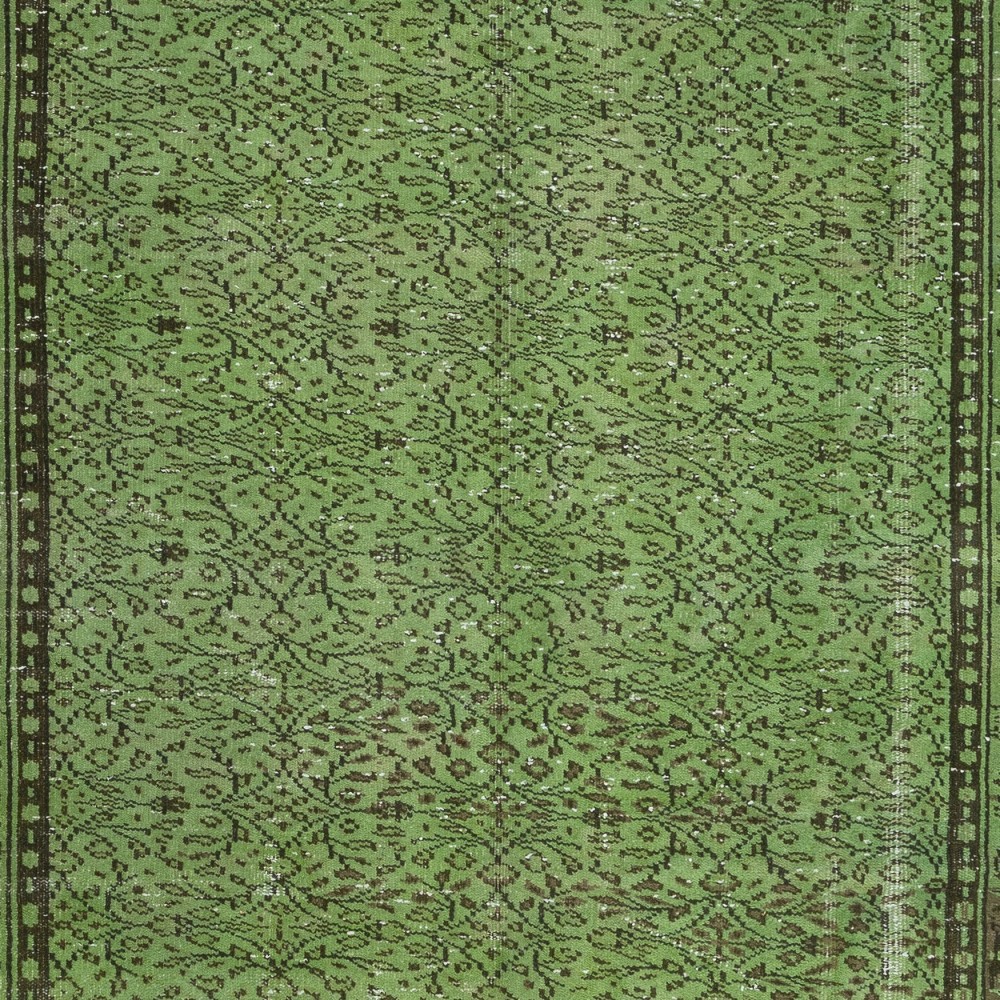 Handmade Turkish Area Rug in Green, Contemporary Floral Carpet, Art for the Floor