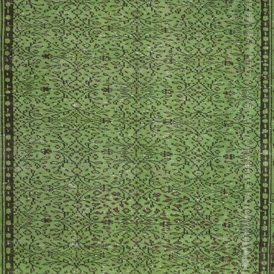 Handmade Turkish Area Rug in Green, Contemporary Floral Carpet, Art for the Floor