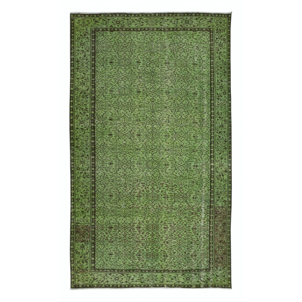 Handmade Turkish Area Rug in Green, Contemporary Floral Carpet, Art for the Floor