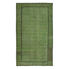 Handmade Turkish Area Rug in Green, Contemporary Floral Carpet, Art for the Floor