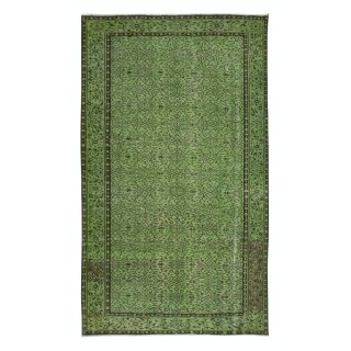 Handmade Turkish Area Rug in Green, Contemporary Floral Carpet, Art for the Floor