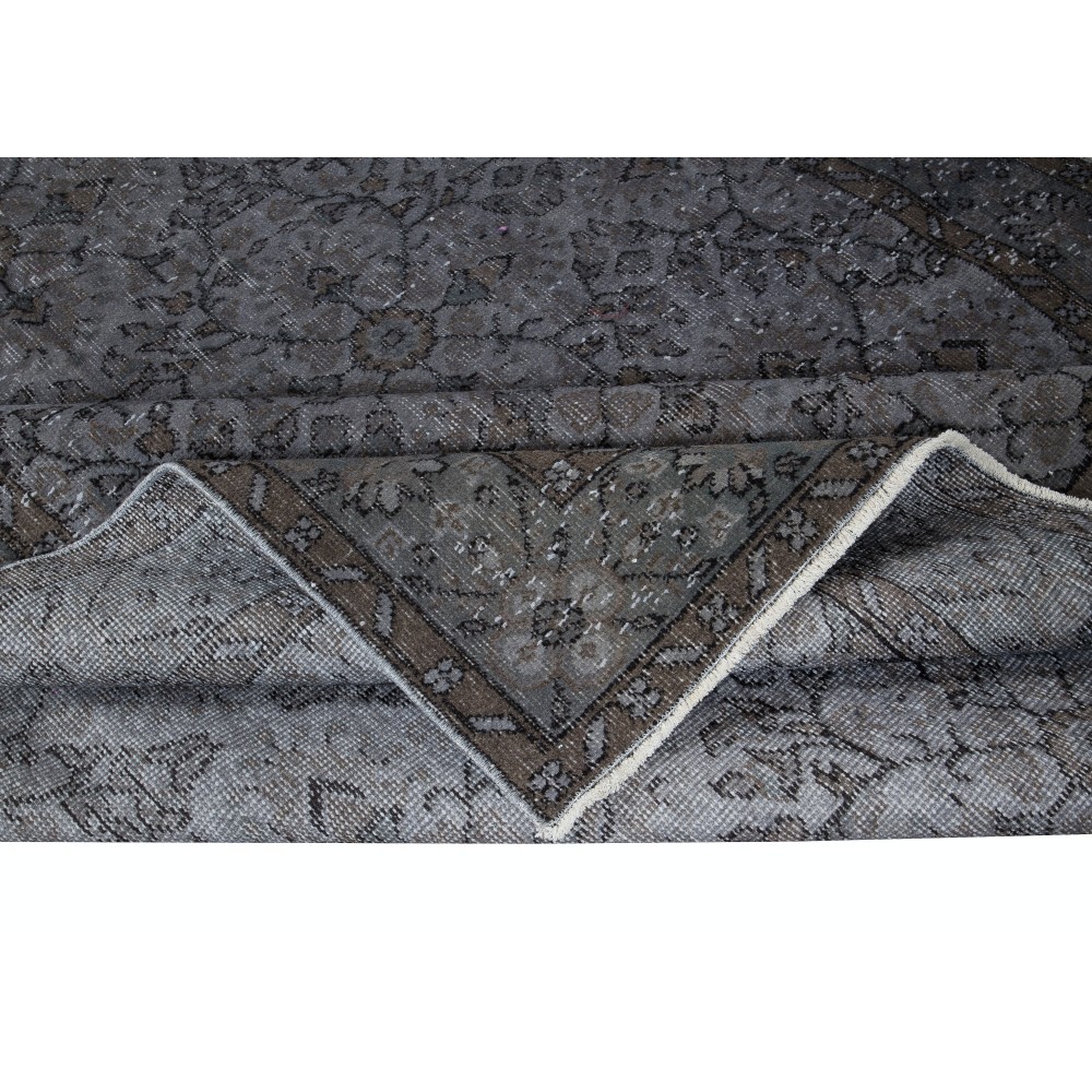 Modern Turkish Area Rug in Gray, Decorative Handmade Floral Design Carpet