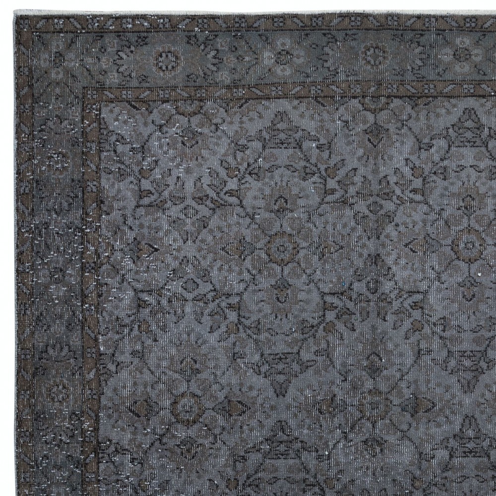 Modern Turkish Area Rug in Gray, Decorative Handmade Floral Design Carpet