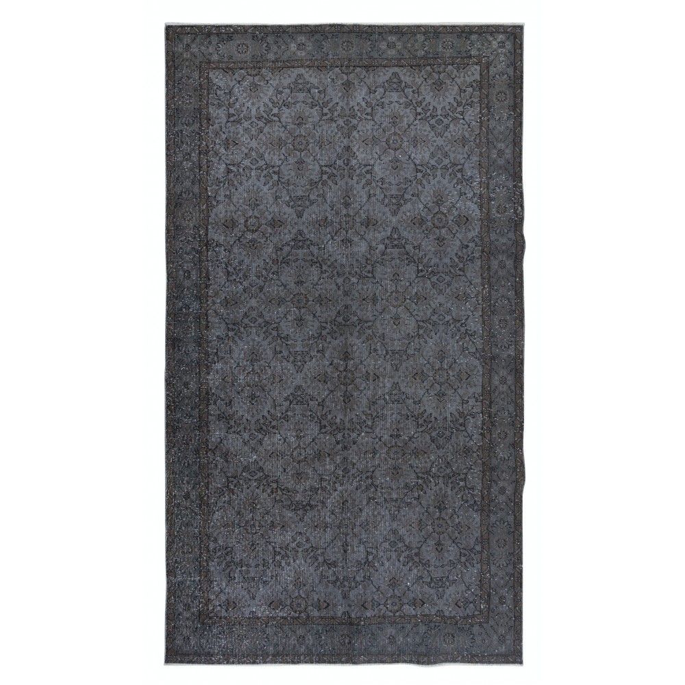 Modern Turkish Area Rug in Gray, Decorative Handmade Floral Design Carpet