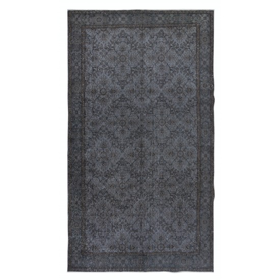 Modern Turkish Area Rug in Gray, Decorative Handmade Floral Design Carpet