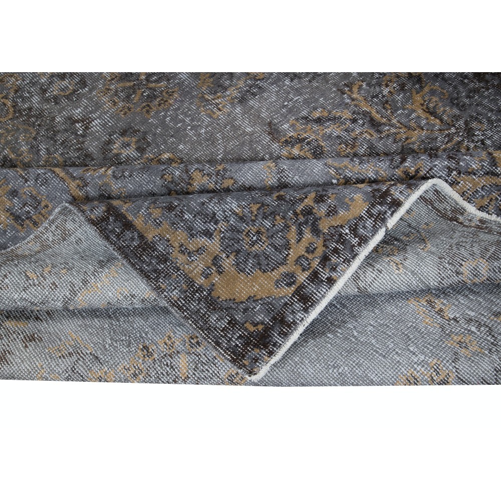 Handmade Room Size Rug, Upcycled Turkish Carpet in Gray & Beige, Floor Covering
