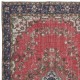 Unique Vintage Handmade Turkish Medallion Design Rug in Red, Beige and Dark Blue