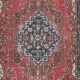 Unique Vintage Handmade Turkish Medallion Design Rug in Red, Beige and Dark Blue