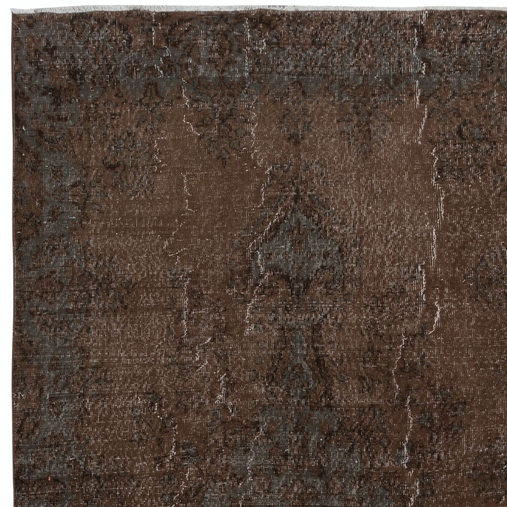Brown Handmade Area Rug for Modern Interiors, Vintage Turkish Wool Carpet