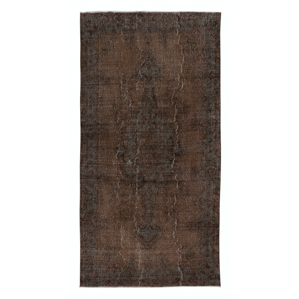 Brown Handmade Area Rug for Modern Interiors, Vintage Turkish Wool Carpet
