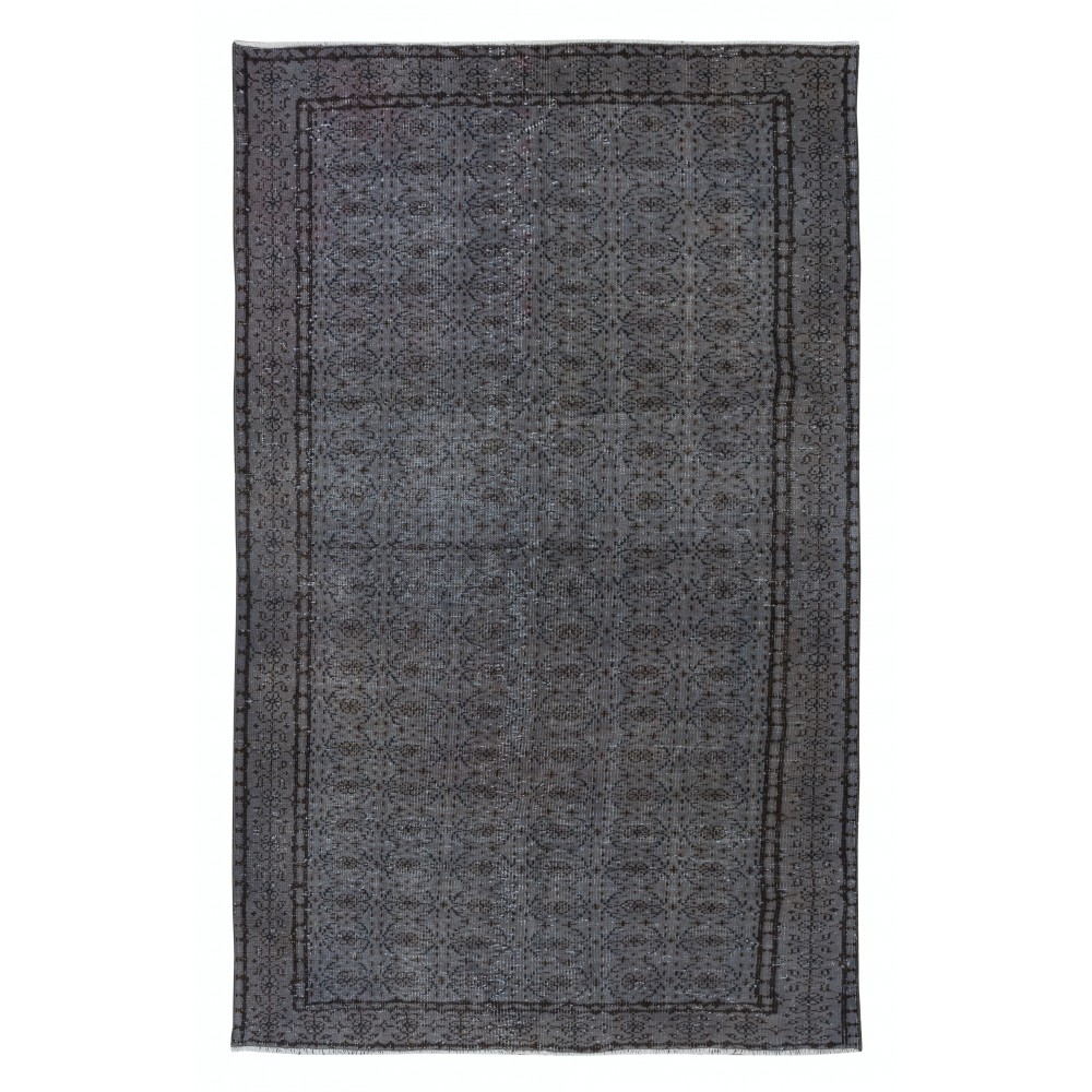 Handmade Gray Indoor-Outdoor Rug with Floral Design, Contemporary Anatolian Carpet
