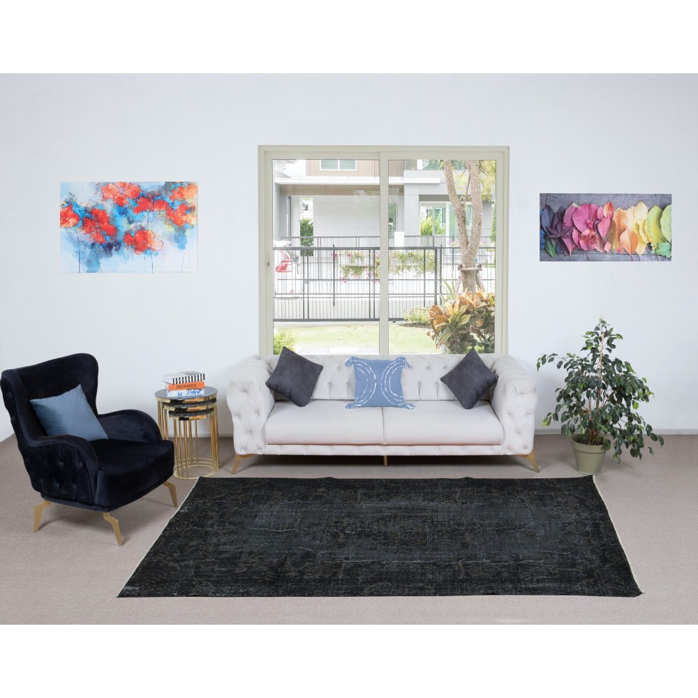 Handmade Charcoal Gray Area Rug from Turkey, Modern Anatolian Wool Carpet in Black