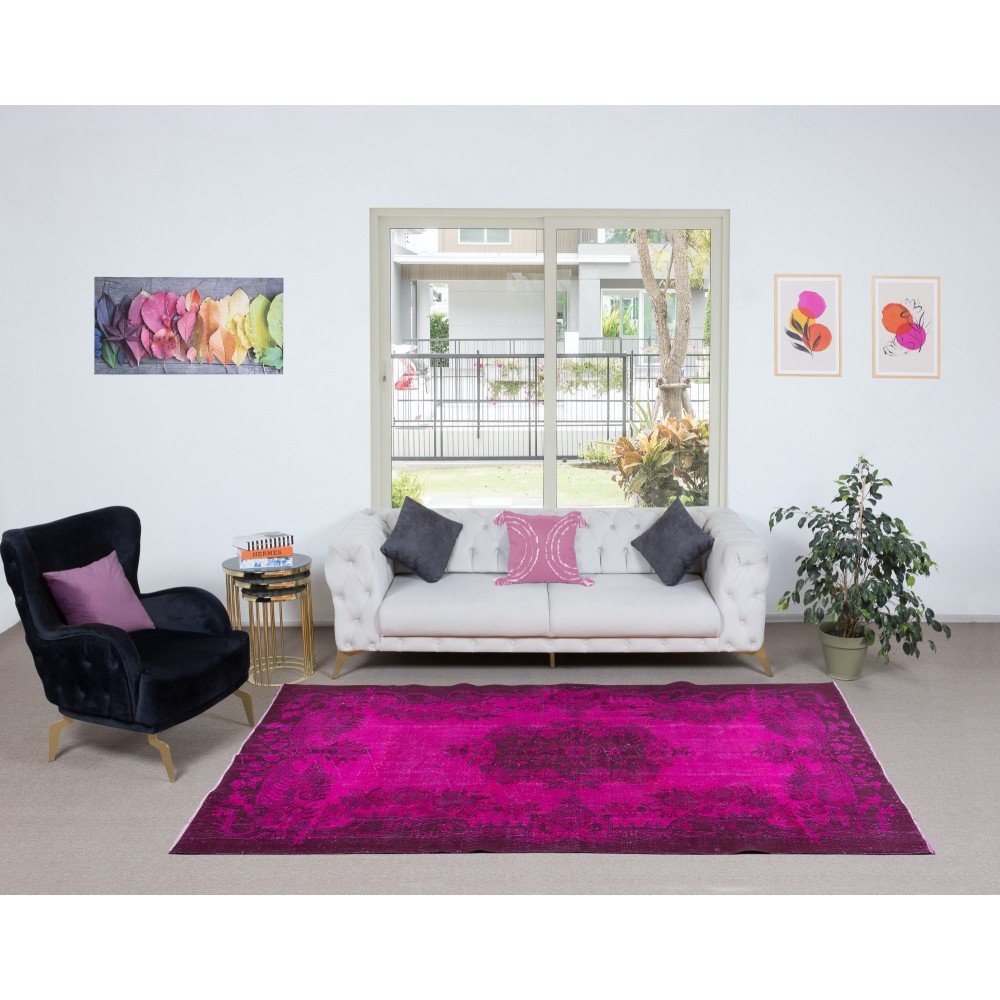Aubusson Inspired Royal Pink Area Rug for Modern Interiors, Handmade in Turkey