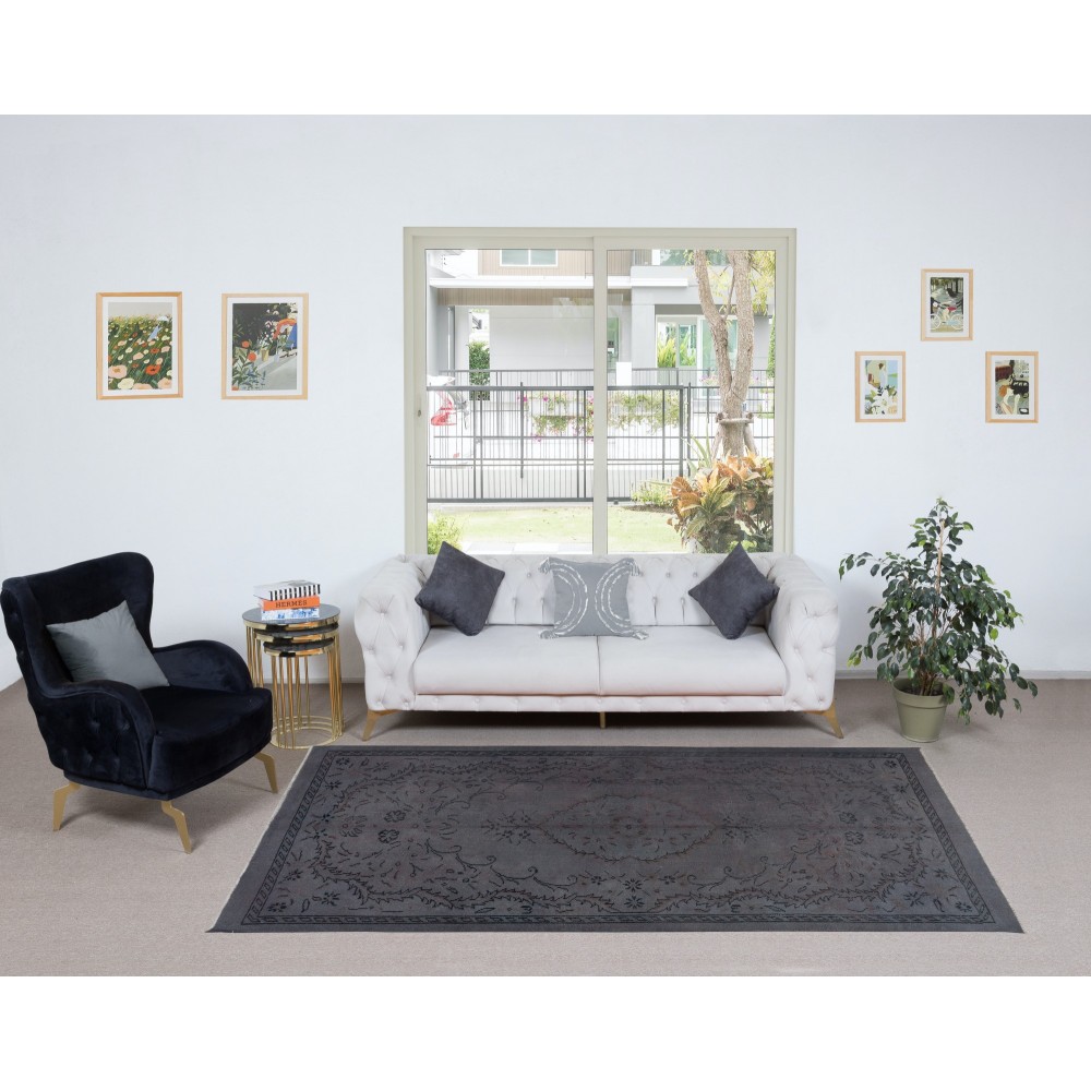 Handmade Area Rug in Dark Gray and Dark Mauve Colors, Upcycled Modern Living Room Carpet