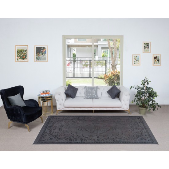 Iron Gray Handmade Area Rug from Turkey, Room Size Upcycled Carpet, Modern Living Room Carpet