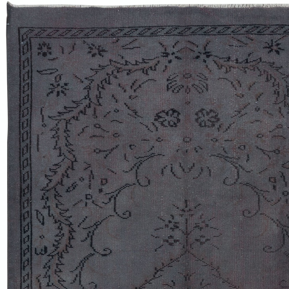 Handmade Area Rug in Dark Gray and Dark Mauve Colors, Upcycled Modern Living Room Carpet
