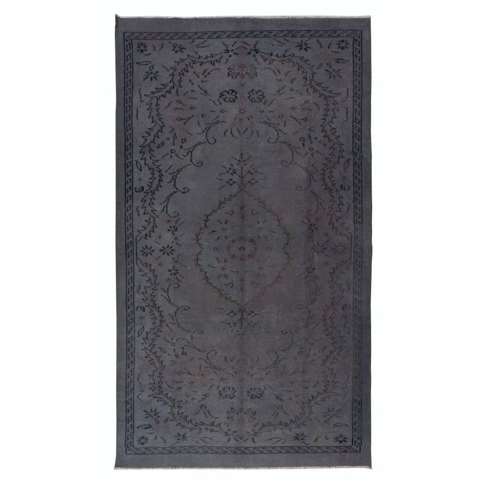 Handmade Area Rug in Dark Gray and Dark Mauve Colors, Upcycled Modern Living Room Carpet