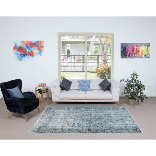 Light Blue Handmade Turkish Rug for Living Room, Modern Sky Blue Carpet for Dining Room & Kitchen