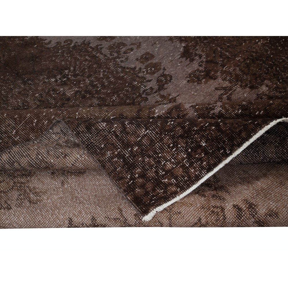 Modern Handmade Turkish Area Rug in Brown with Medallion Design